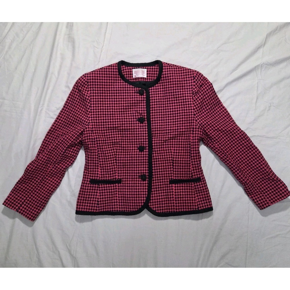Vintage Pendleton Women's Petite Size 12 Virgin Wool Houndstooth Jacket‎ Blazer